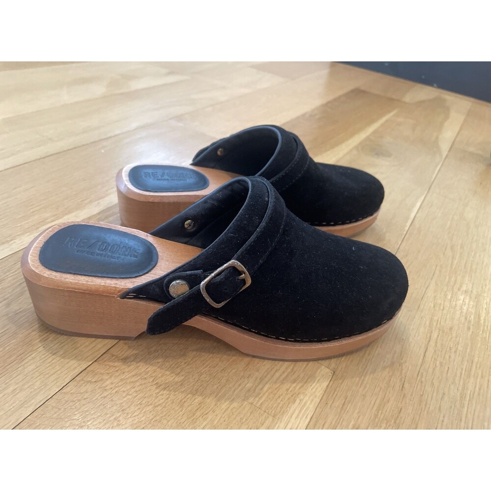RE/DONE Women's 70s Classic Clog Black Suede Leather Shoes Size 39 EU/8.5 US